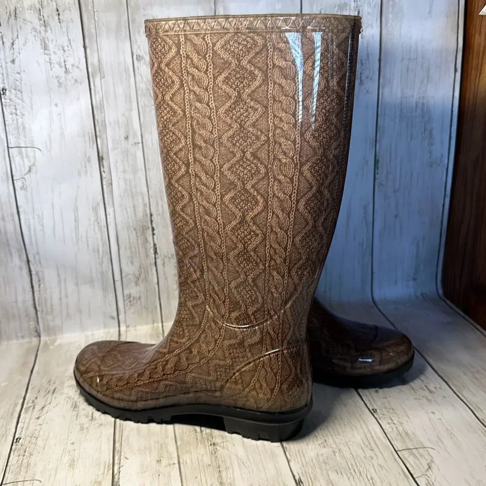 UGG SHAYE‎ Cable Knit  Rain Tall Boots w Fur Insole Size US 5, EU 36